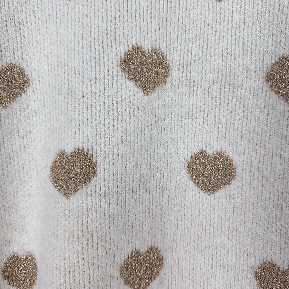 Anthropologie Hearts Sweater Women L Neutral Gold Puff Sleeve High Neck Pullover - Picture 7 of 16